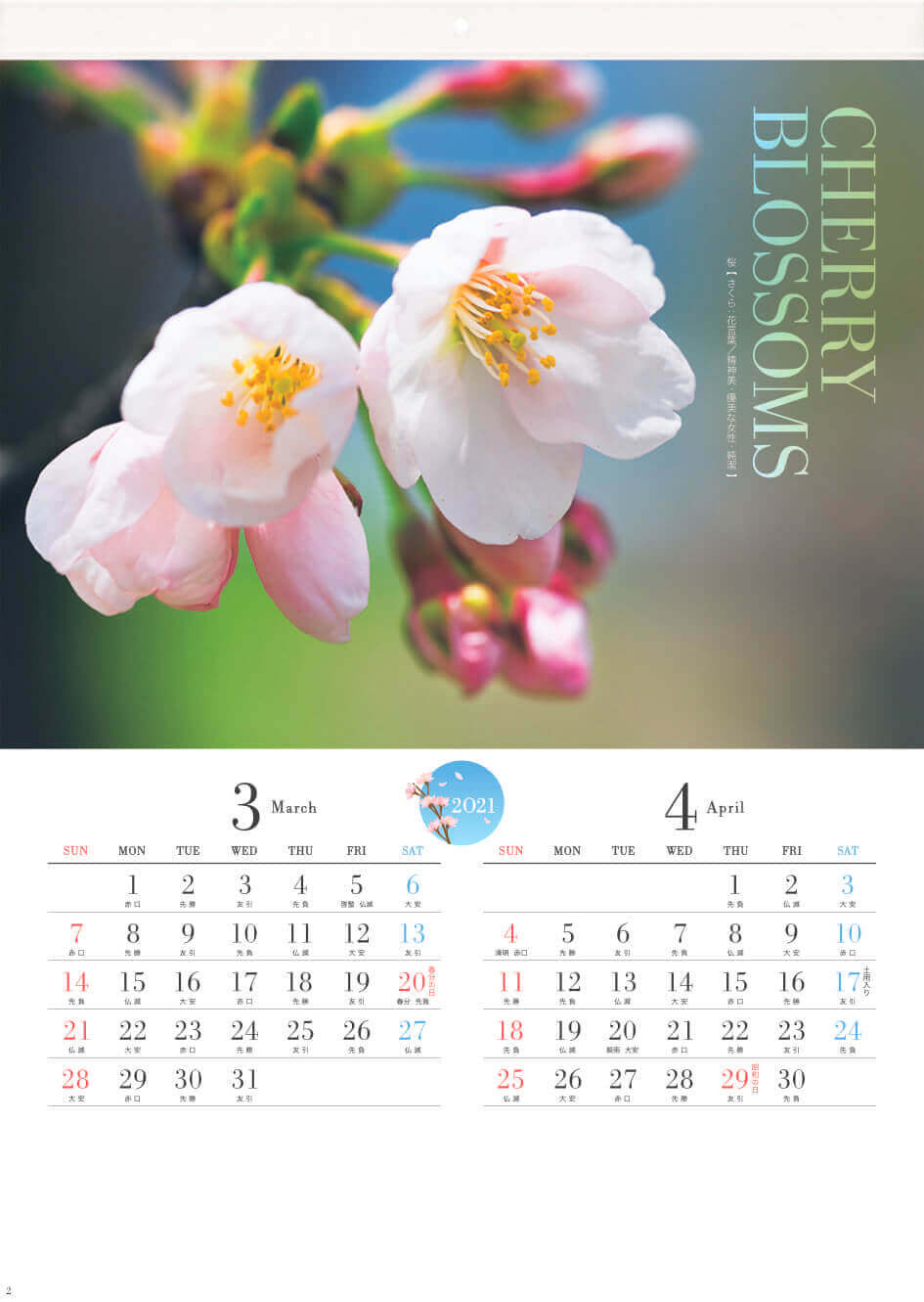Ac 2 四季の花 21年カレンダー 桜 椿などの花の写真カレンダー カレンダーの通販サイト E カレンダー Com 1部からでも送料無料 でお届け