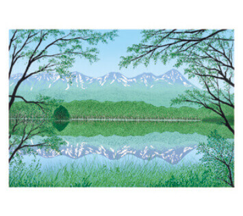 7-8月 知床五湖と連山(羅臼岳) 小暮真望版画集 2022年カレンダーの画像
