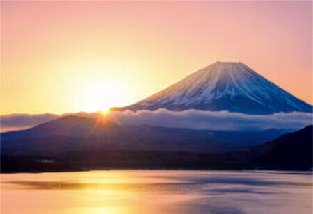 1月 本栖湖と富士山(山梨) 輝く太陽 2023年カレンダーの画像
