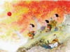 9/10月　三姉妹の赤い風船 風の詩・中島潔作品集 2024年カレンダーの画像