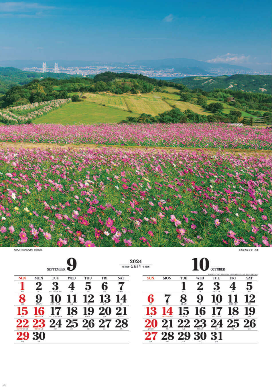 あわじ花さじき(兵庫) ワイドニッポン(フィルムカレンダー) 2024年カレンダーの画像